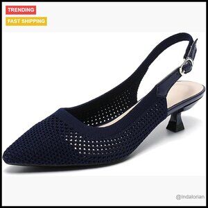 Knitted Slingback Kitten Heels, Pointed Toe Pumps, Work Dress Shoes